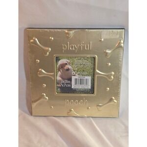 Decorel Playful Pooch Gold Dog Bone Photo Frame 3x3 Small Square 180533W New